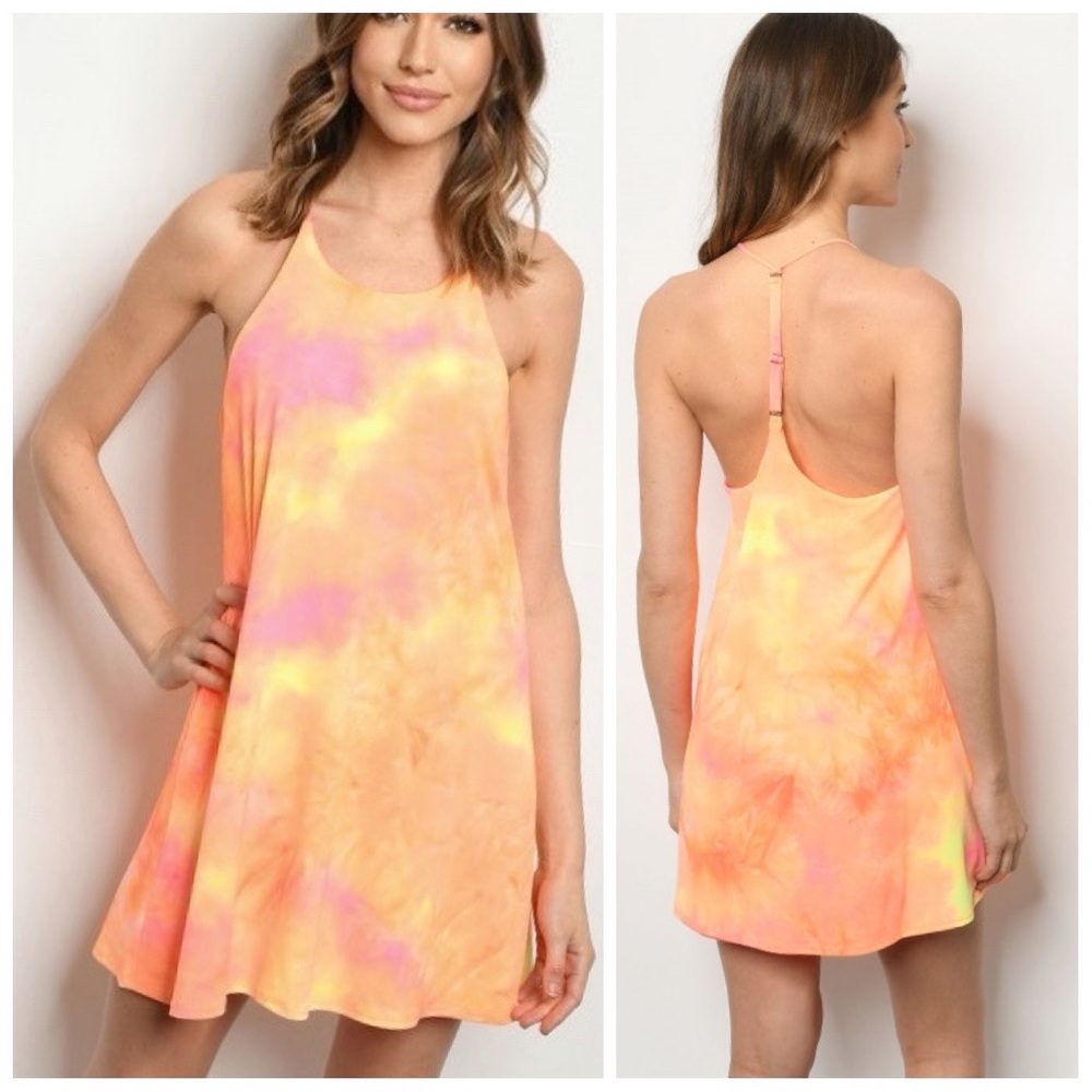 Neon orange tie-dye dress